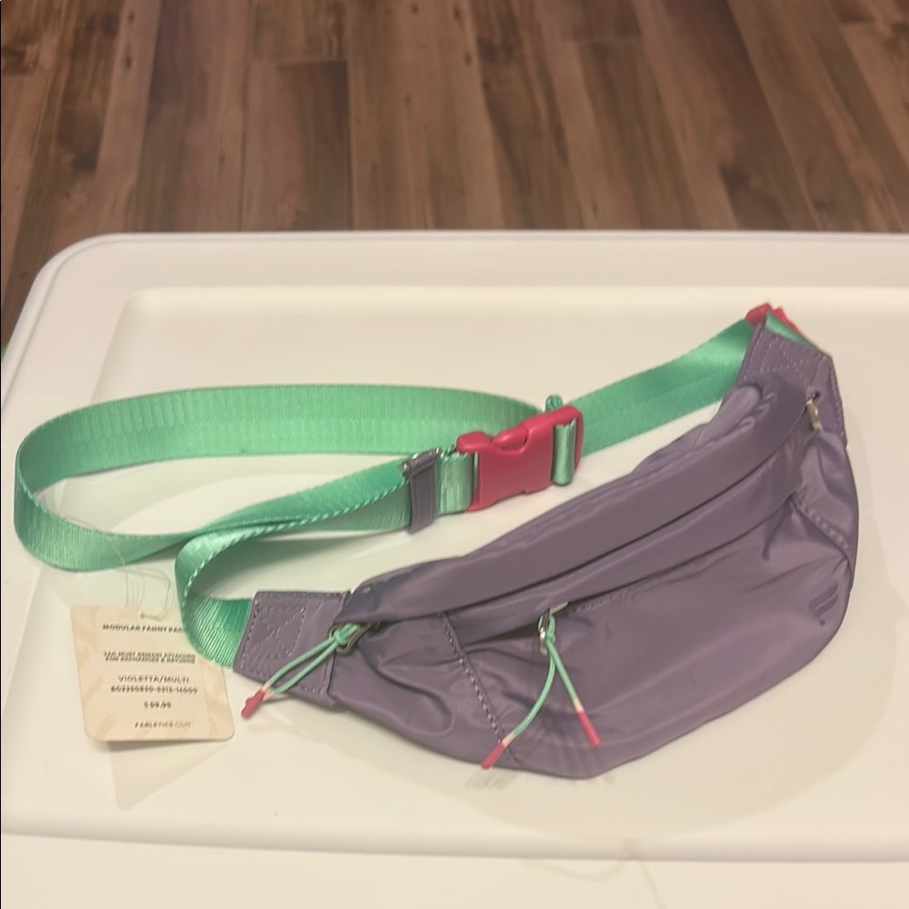 Fabletics Lavender Purple Belt Bag with Mint Green Strap and Pink Accent